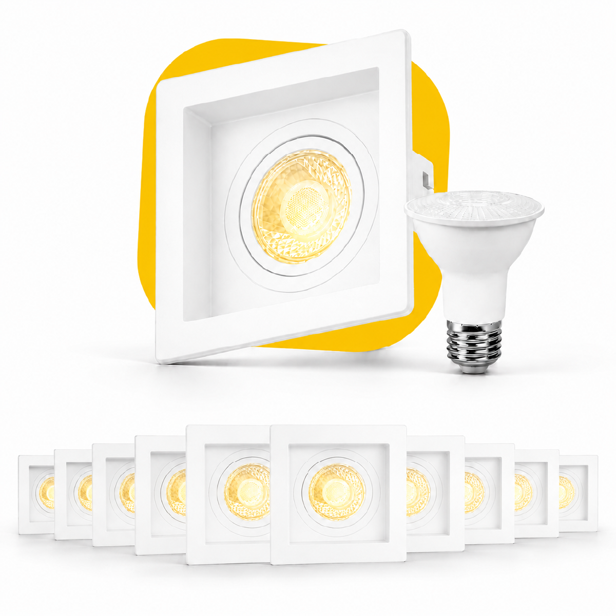 Kit 10 Spot Recuado Quadrado + Lampada Led Par20 7w 3000k Branco Quente E27 Branco Alut - ALUT