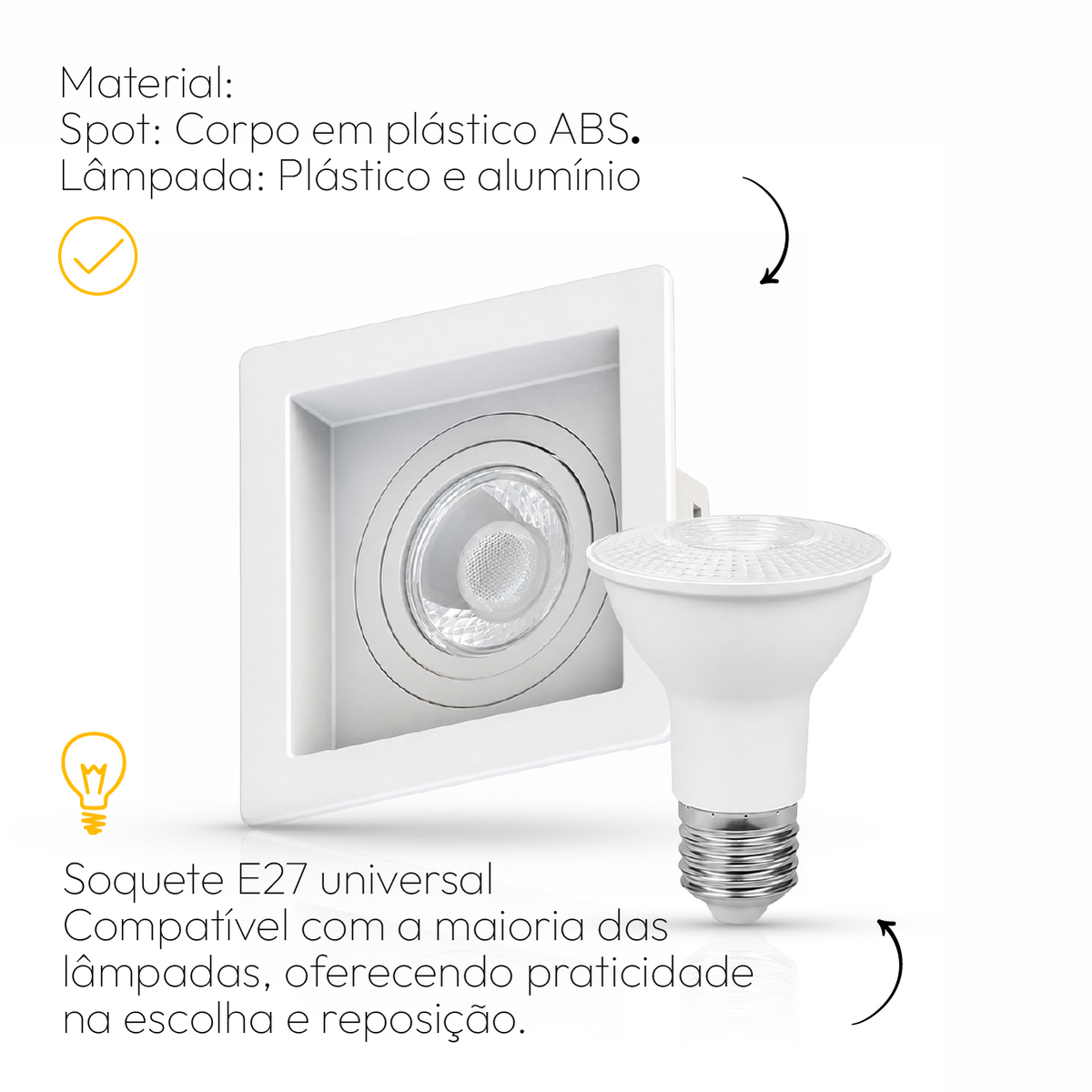 Kit 10 Spot Recuado Quadrado + Lampada Led Par20 7w 4000k Branco Neutro E27 Branco Alut - ALUT
