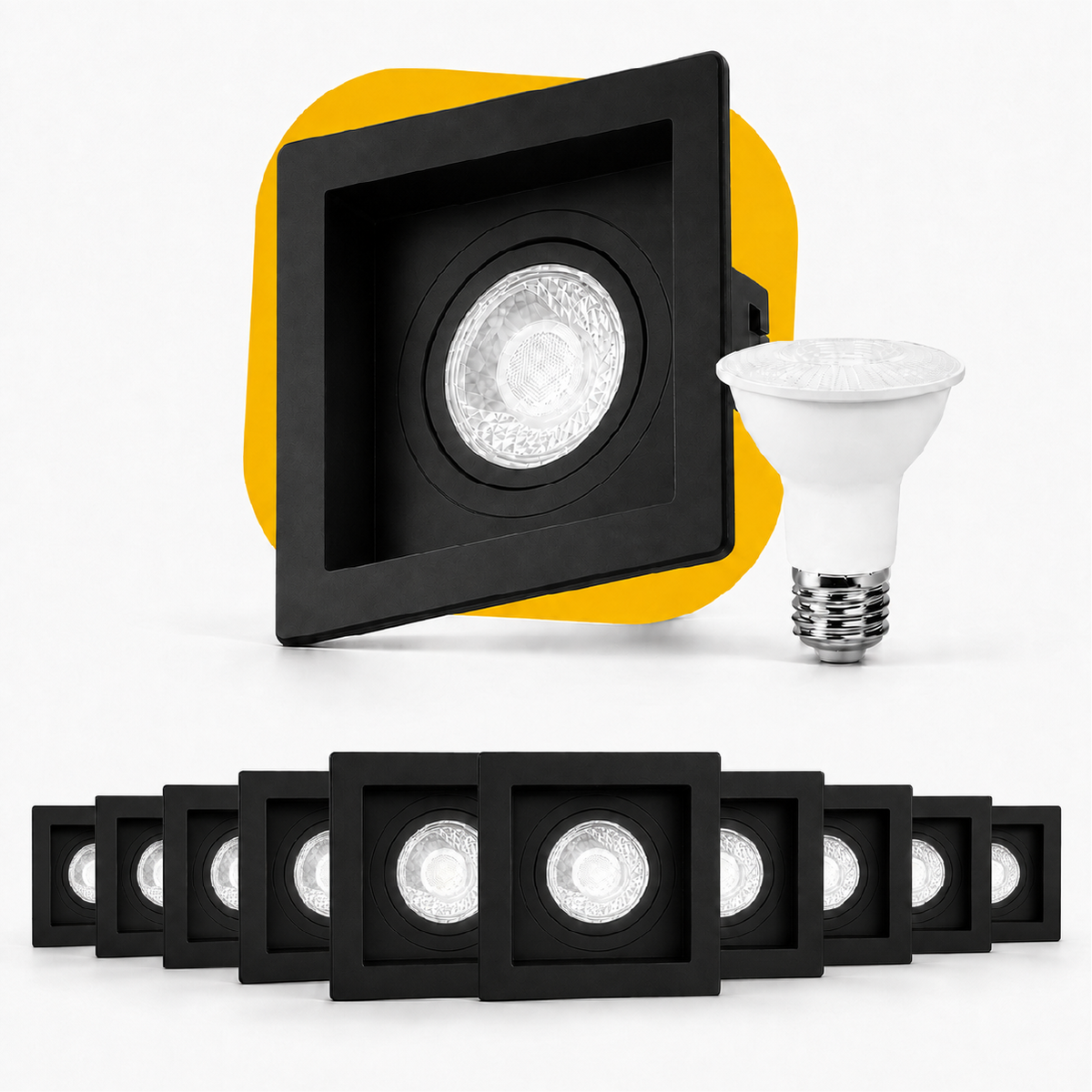 Kit 10 Spot Recuado Quadrado + Lampada Led Par20 7w 4000k Branco Neutro E27 Preto Alut - ALUT