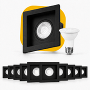 Kit 10 Spot Recuado Quadrado + Lampada Led Par20 7w 4000k Branco Neutro E27 Preto Alut - ALUT