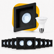 Kit 10 Spot Recuado Quadrado + Lampada Led Par20 7w 6500k Branco Frio E27 Preto Alut - ALUT