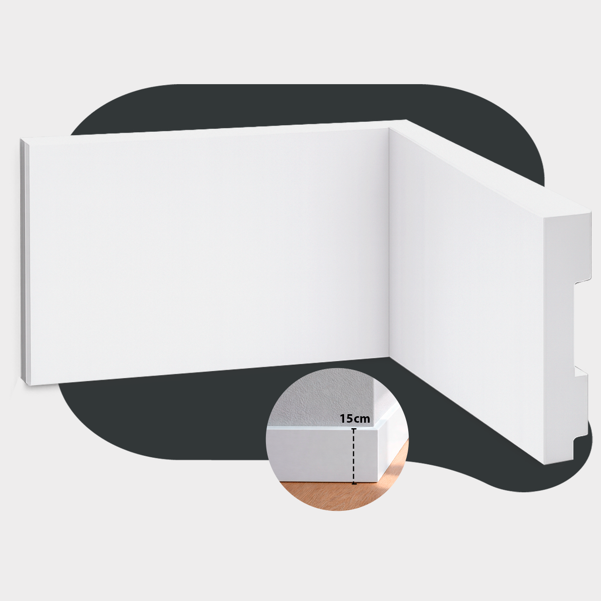 Kit 5 Barras 2m Rodapé Liso Moldura 200x15cm Branco Alut - ALUT