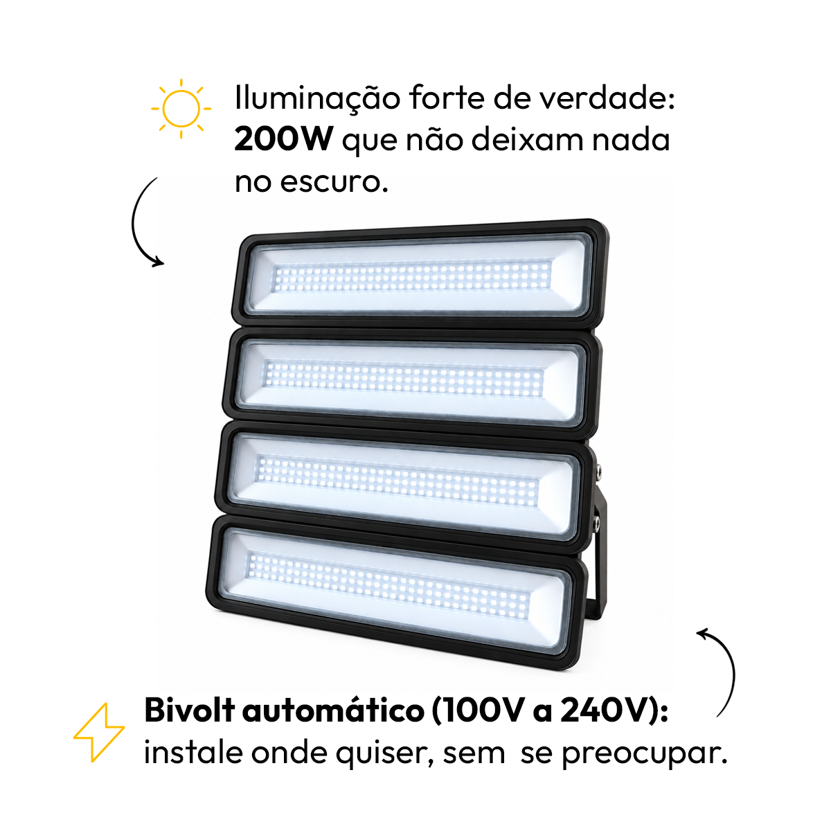 Kit 5 Refletor Led Profissional 200w 6500k Branco Frio Bivolt Ip66 a prova d'água Preto Alut - ALUT