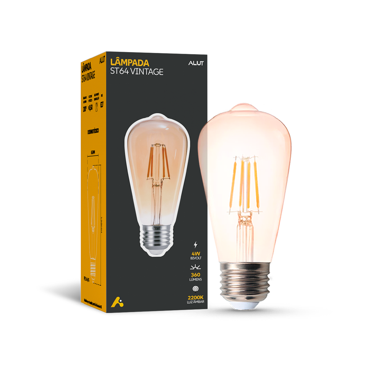 Lâmpada Led Filamento ST64 4w 2200k Branco Quente E27 Bivolt Alut - ALUT