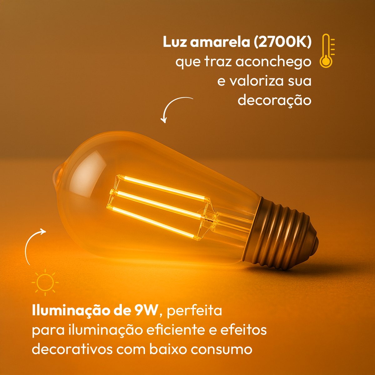 Lâmpada Led Filamento St64 9w 2700k Branco Quente E27 Bivolt Alut - ALUT
