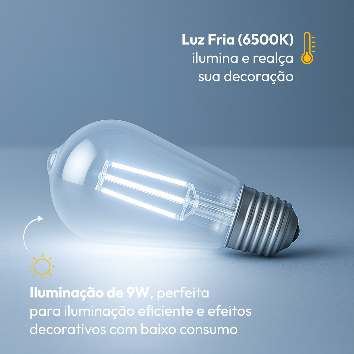 Lâmpada Led Filamento St64 9w 6500k Branco Frio E27 Bivolt Alut - ALUT