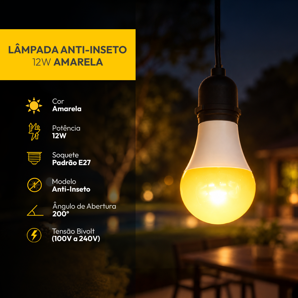 Lâmpada Led Pera Anti Inseto 12w 3200K Amarelo E27 Bivolt Branco Leitoso Alut - ALUT