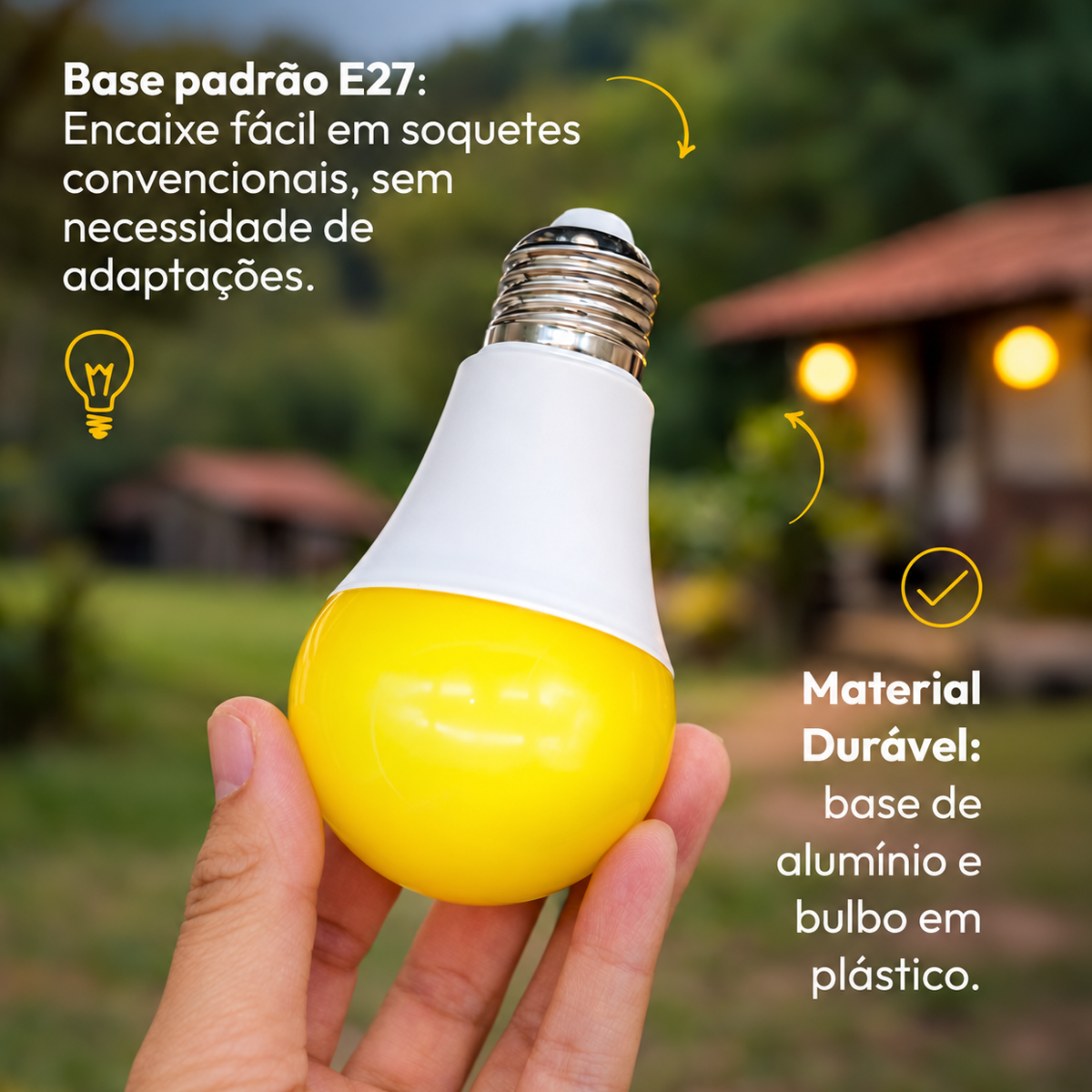Lâmpada Led Pera Anti Inseto 12w 3200K Amarelo E27 Bivolt Branco Leitoso Alut - ALUT