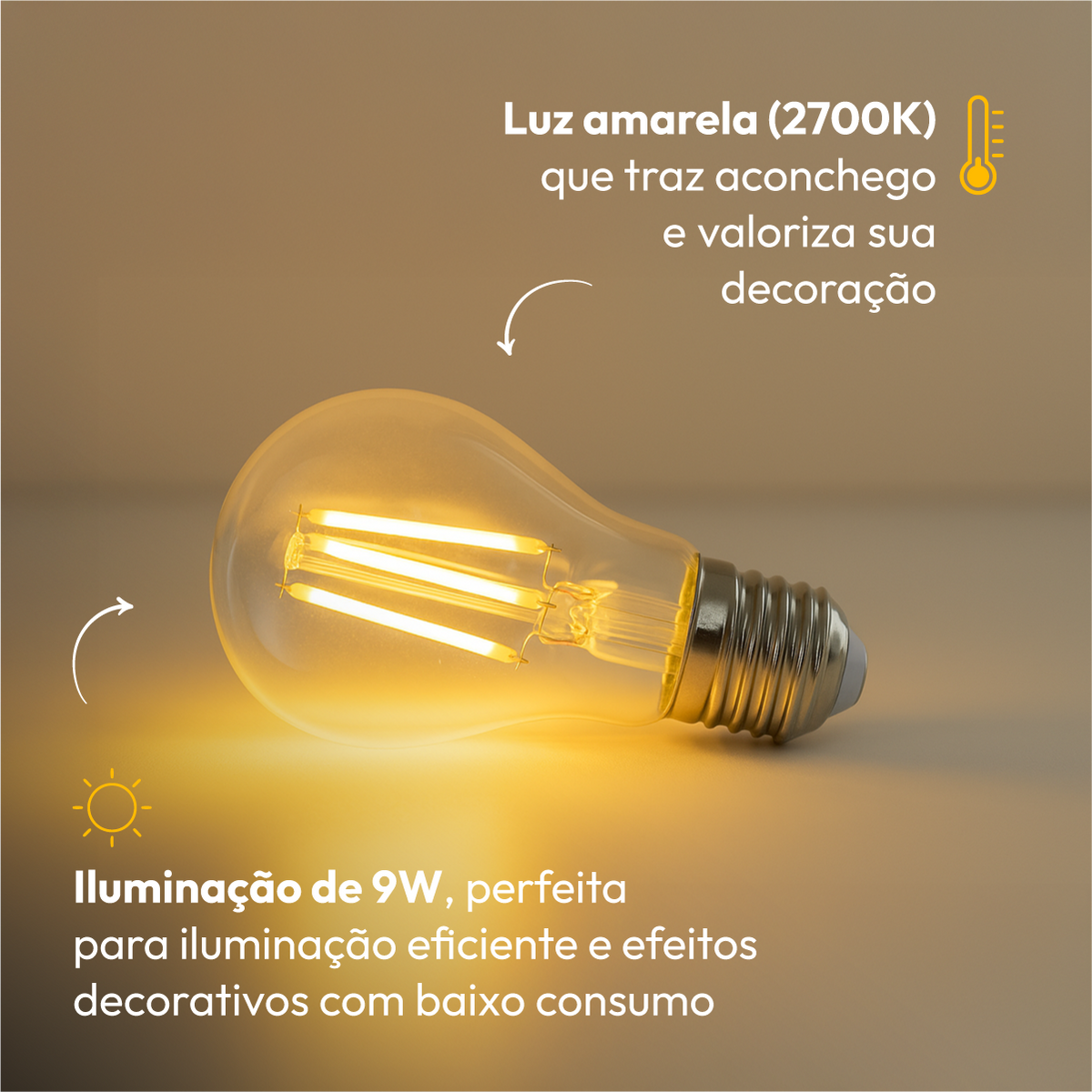 Lâmpada Led Pera Filamento Clear 9W 2700k Branco Quente E27 Alut - ALUT