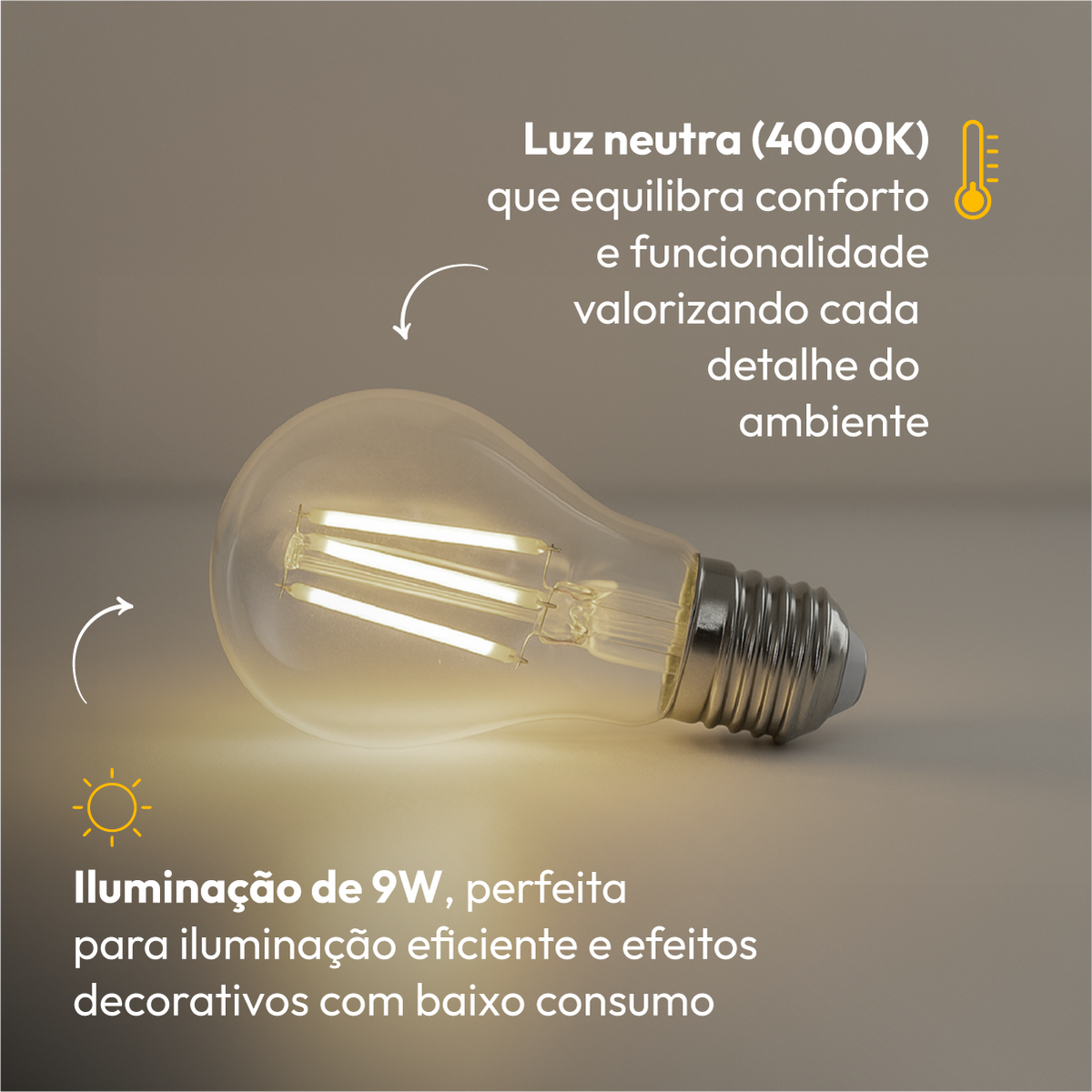Lâmpada Led Pera Filamento Clear 9W 4000k Branco Neutro E27 Alut - ALUT