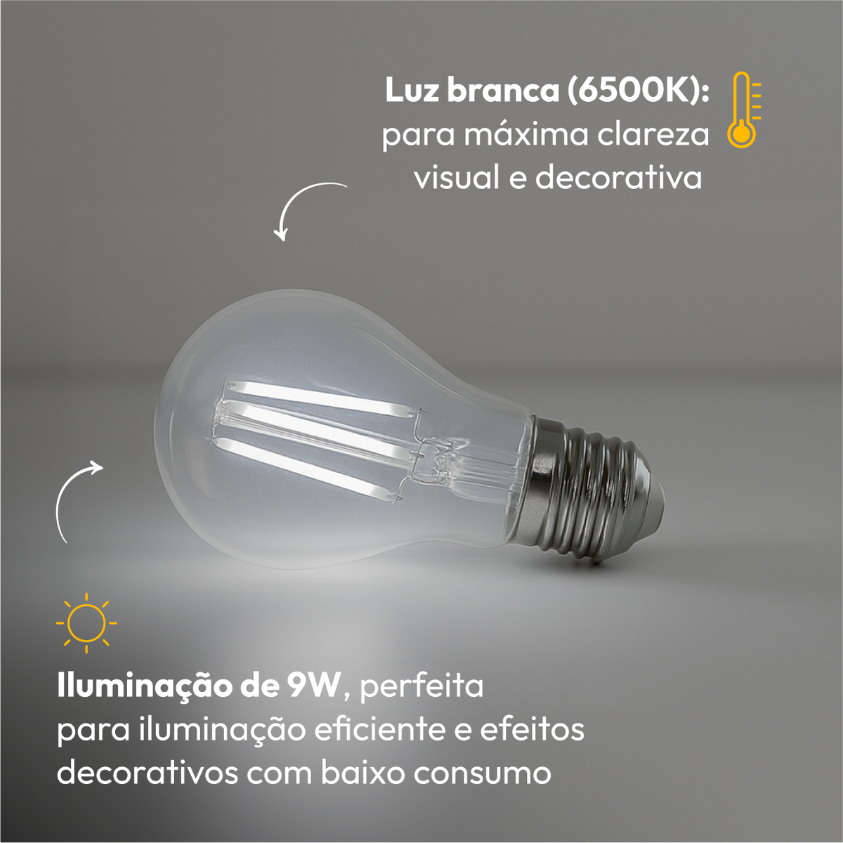 Lâmpada Led Pera Filamento Clear 9w 6500k Branco Frio E27 Alut - ALUT
