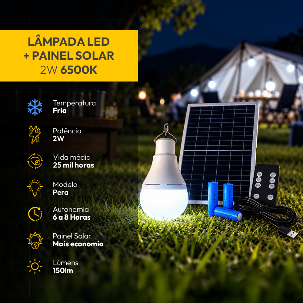 Lâmpada Led Pera Painel Solar 2w 6500k Branco Frio até 8h bateria Alut - ALUT