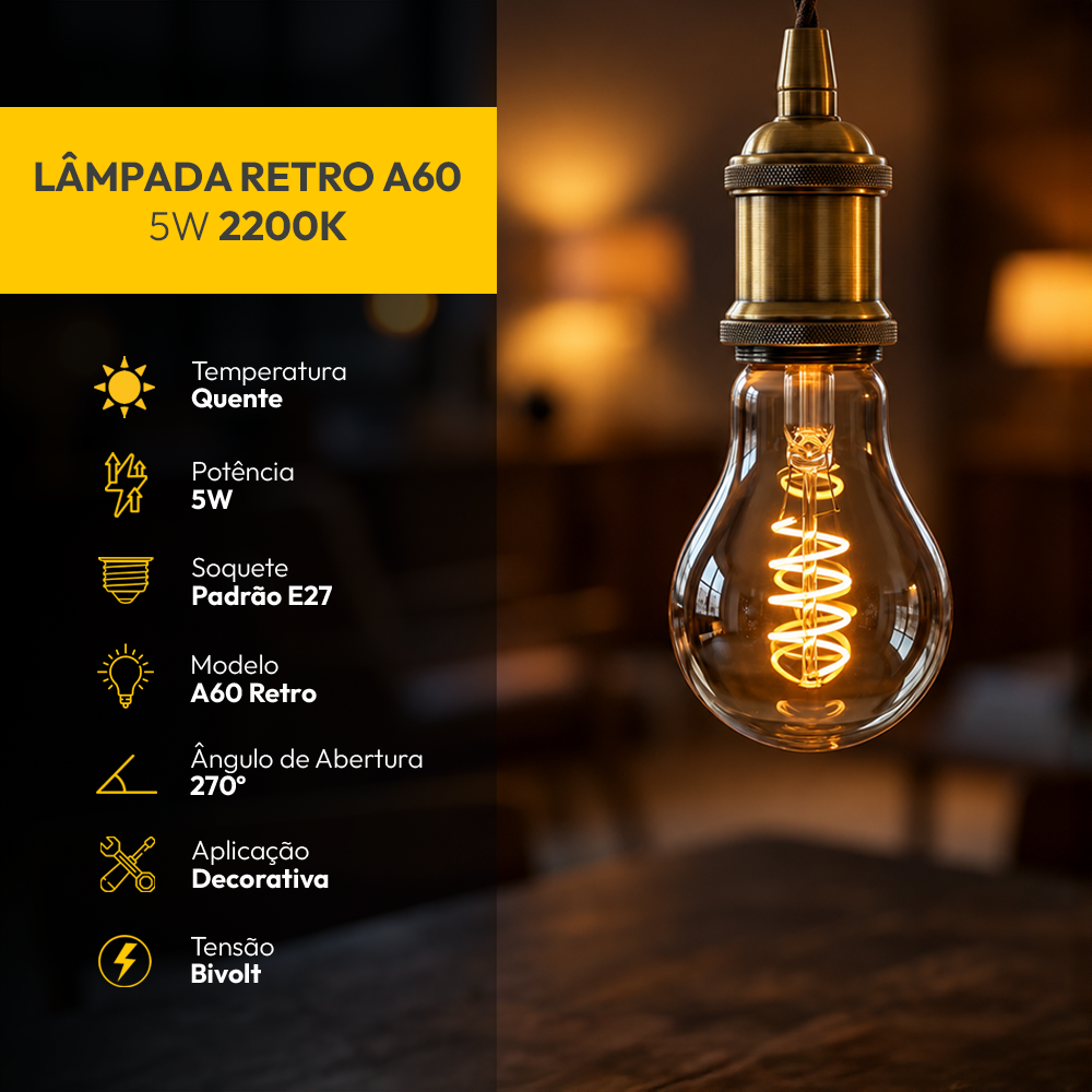 Lâmpada Led Retro A60 5w 2200k Branco Quente E27 Bivolt Alut - ALUT