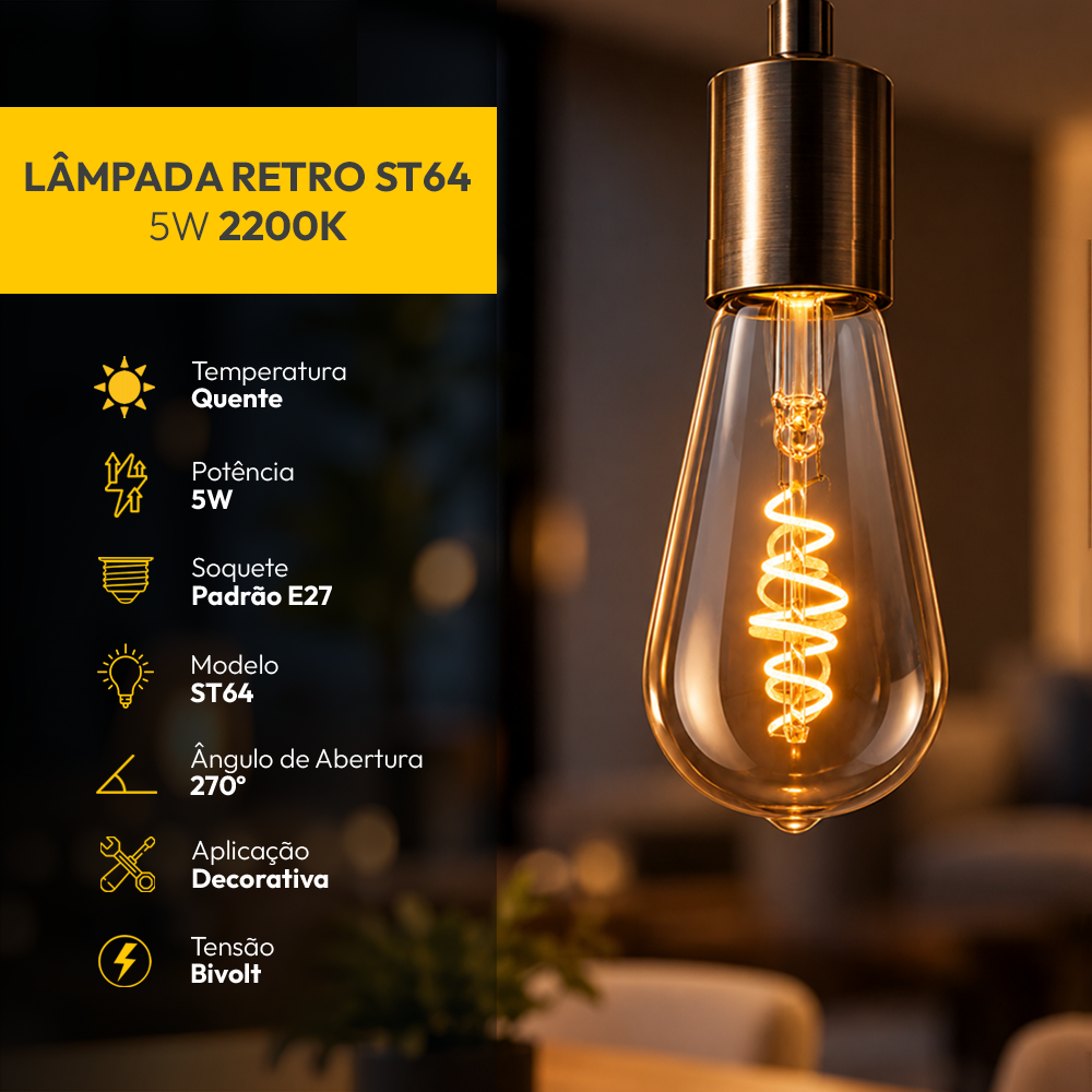 Lâmpada Led Retro St64 5w 2200k Branco Quente E27 Bivolt Alut - ALUT