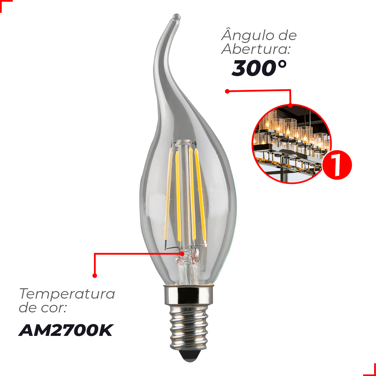 Lampada Led Vela Filamento Chama 4w 2700k Branco Quente E14 110v/220v Alut - ALUT