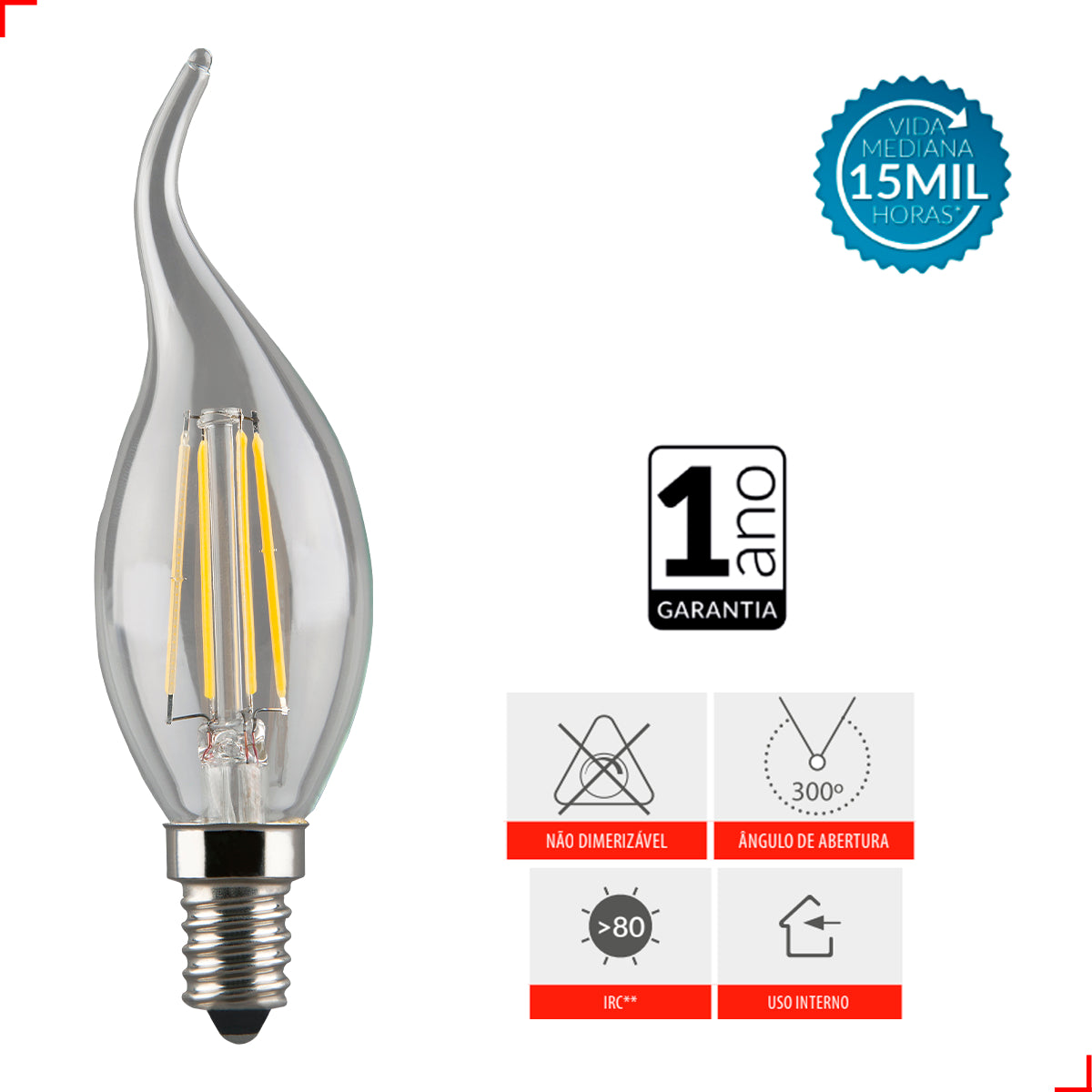 Lampada Led Vela Filamento Chama 4w 2700k Branco Quente E14 110v/220v Alut - ALUT