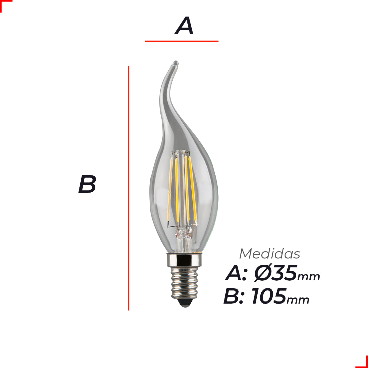Lampada Led Vela Filamento Chama 4w 2700k Branco Quente E14 110v/220v Alut - ALUT