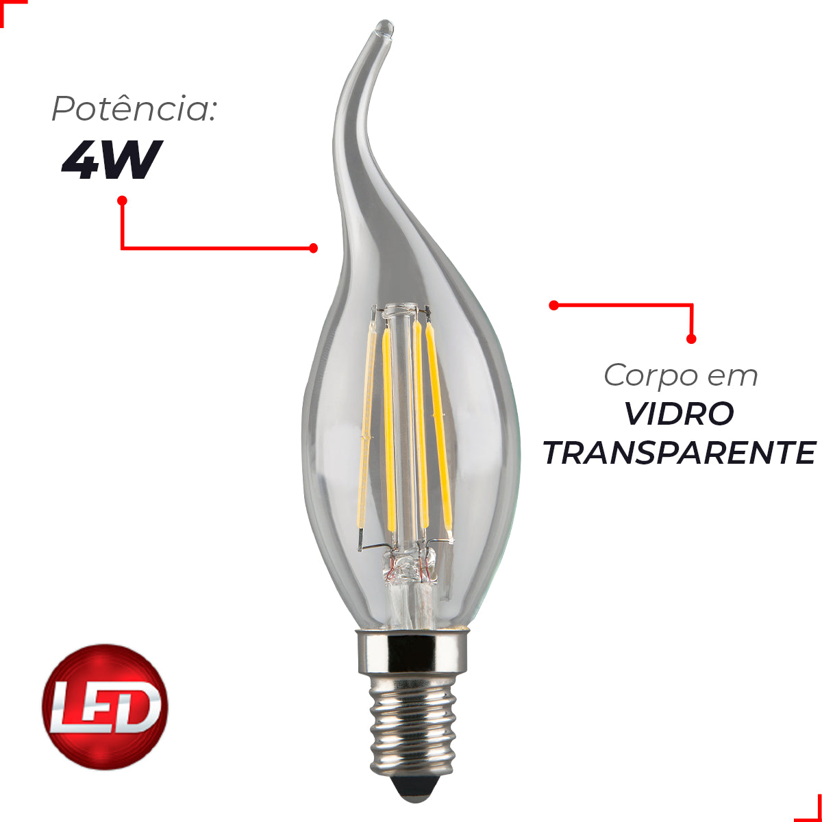 Lampada Led Vela Filamento Chama 4w 2700k Branco Quente E14 110v/220v Alut - ALUT