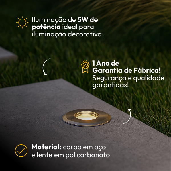 Luminária de Chão Led Solo Embutir 5w 3000k Branco Quente IP65 Bivolt Escovado Alut - ALUT
