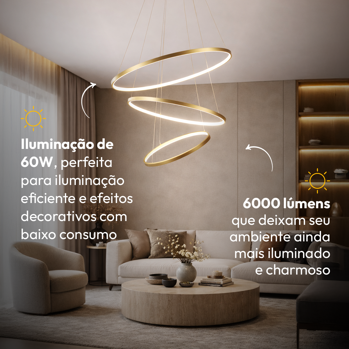Luminária Pendente Led Lura 60W Dourado Alut - ALUT