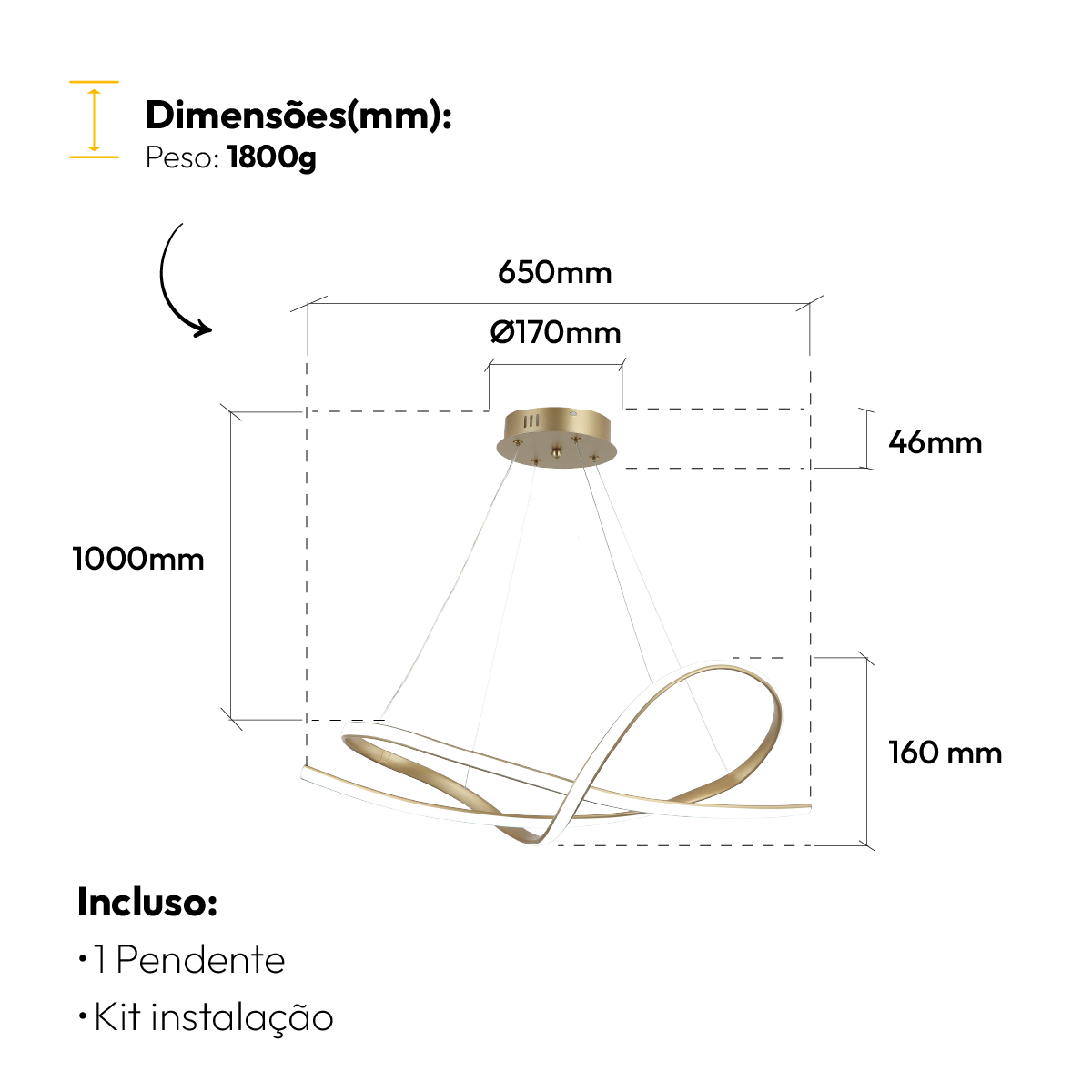 Lustre Luminária Pendente de Led Iris 36W Dourado Alut - ALUT