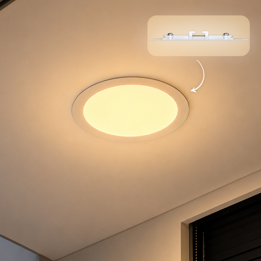 Painel Led Plafon Aluminio Embutir 12w 3000k Branco Quente 17cm Redondo Alut By Avant - ALUT