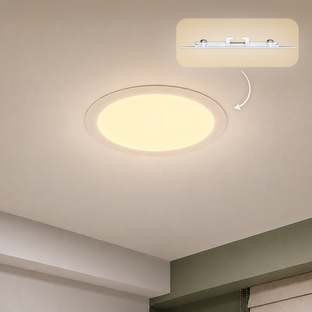 Painel Led Plafon Aluminio Embutir 18w 3000k Branco Quente 22cm Redondo Alut - ALUT