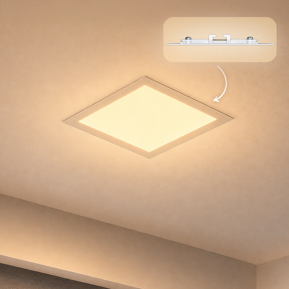 Painel Led Plafon Aluminio Embutir 18w 3000k Branco Quente 22x22 Quadrado Alut - ALUT