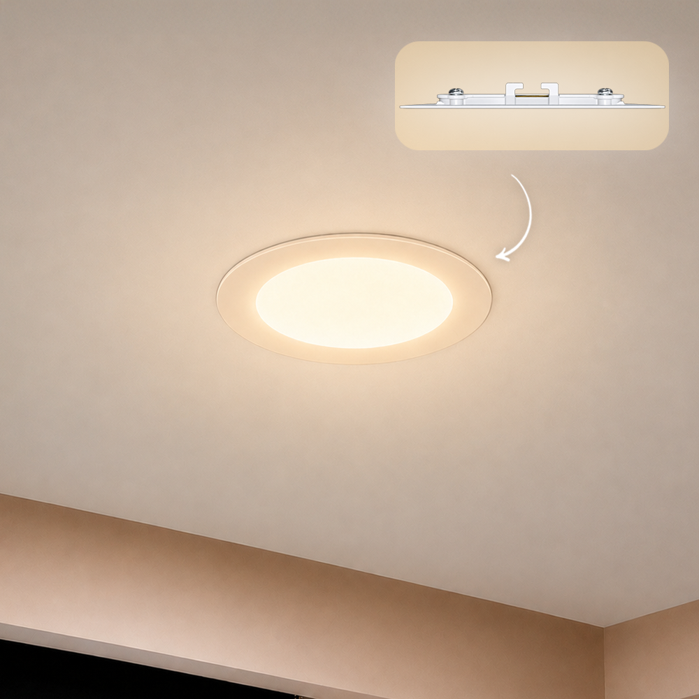 Painel Led Plafon Aluminio Embutir 6w 3000k Branco Quente 12cm Redondo Alut By Avant - ALUT