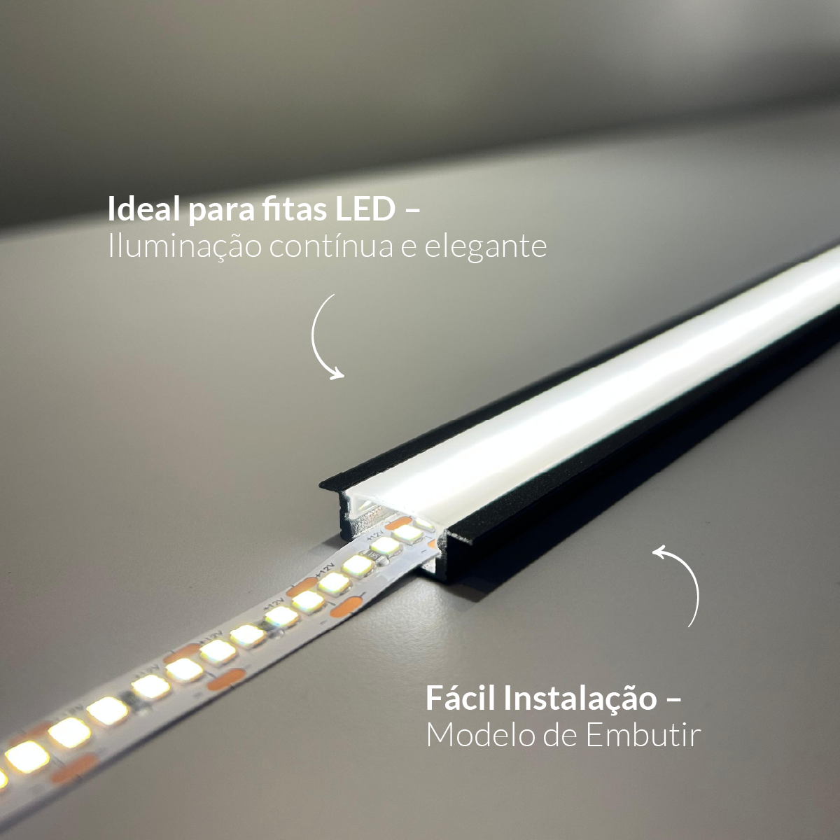 Perfil Led Barra 2m Inside 24x08mm Embutir Preto Alut - ALUT