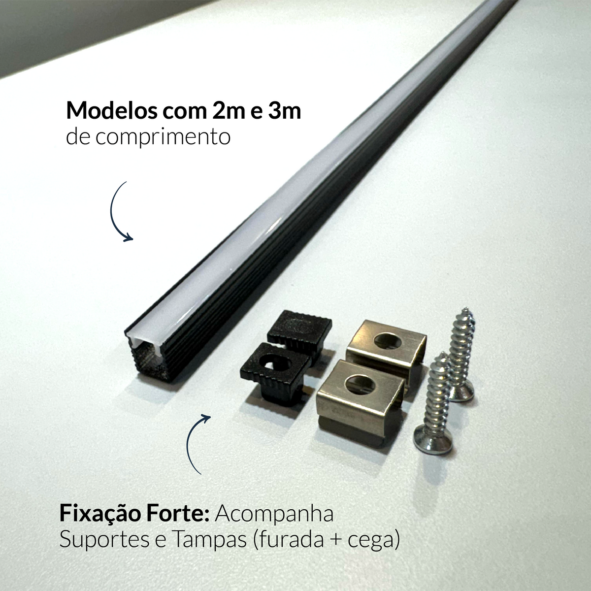 Perfil Led Barra 2m Minimal 08x09mm Sobrepor Preto Alut - ALUT