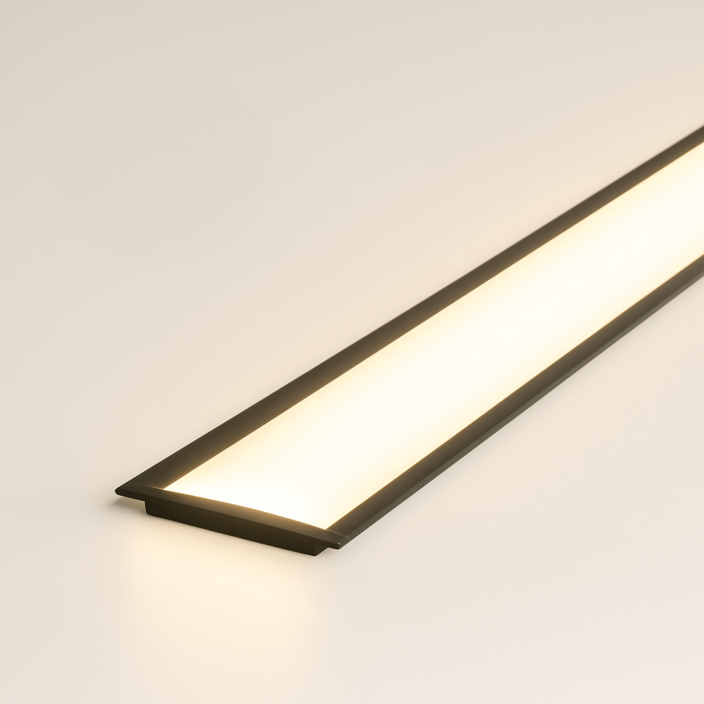 Perfil Led Barra 2m Plane 65x10mm Embutir Preto Alut - ALUT