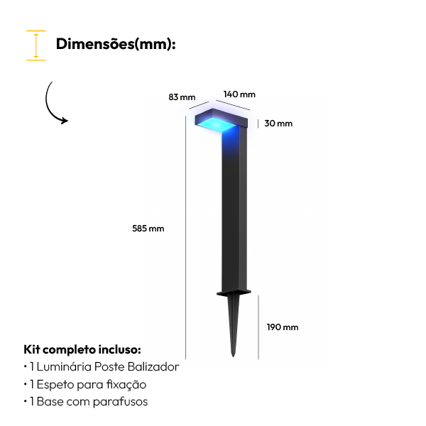 Poste Balizador Led Jardim 10w Azul Bivolt Ip65 Preto Alut - ALUT