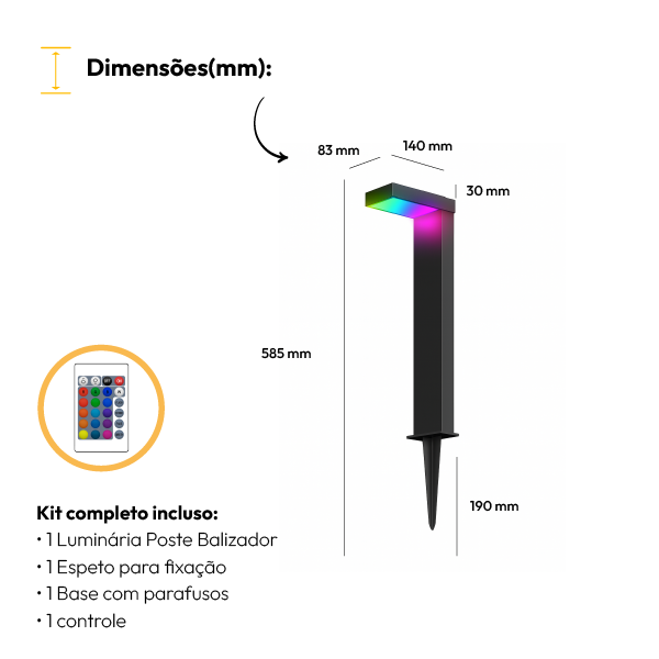 Poste Balizador Led Jardim 10w RGB IP65 Bivolt Preto Alut - ALUT