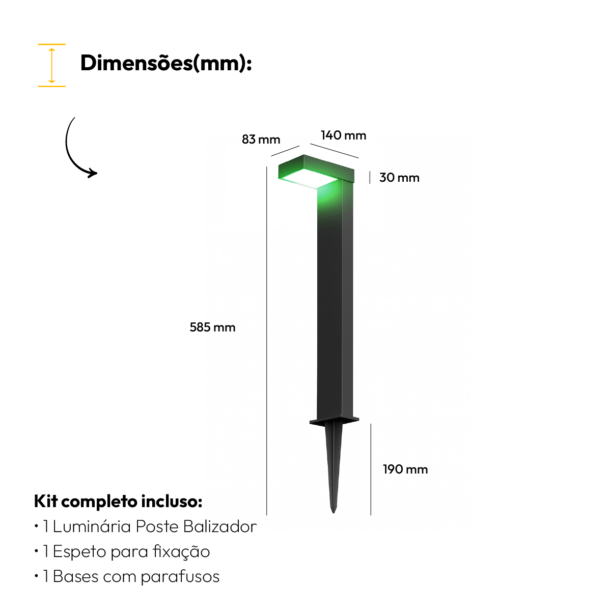 Poste Balizador Led Jardim 10w Verde Bivolt Ip65 Preto Alut - ALUT