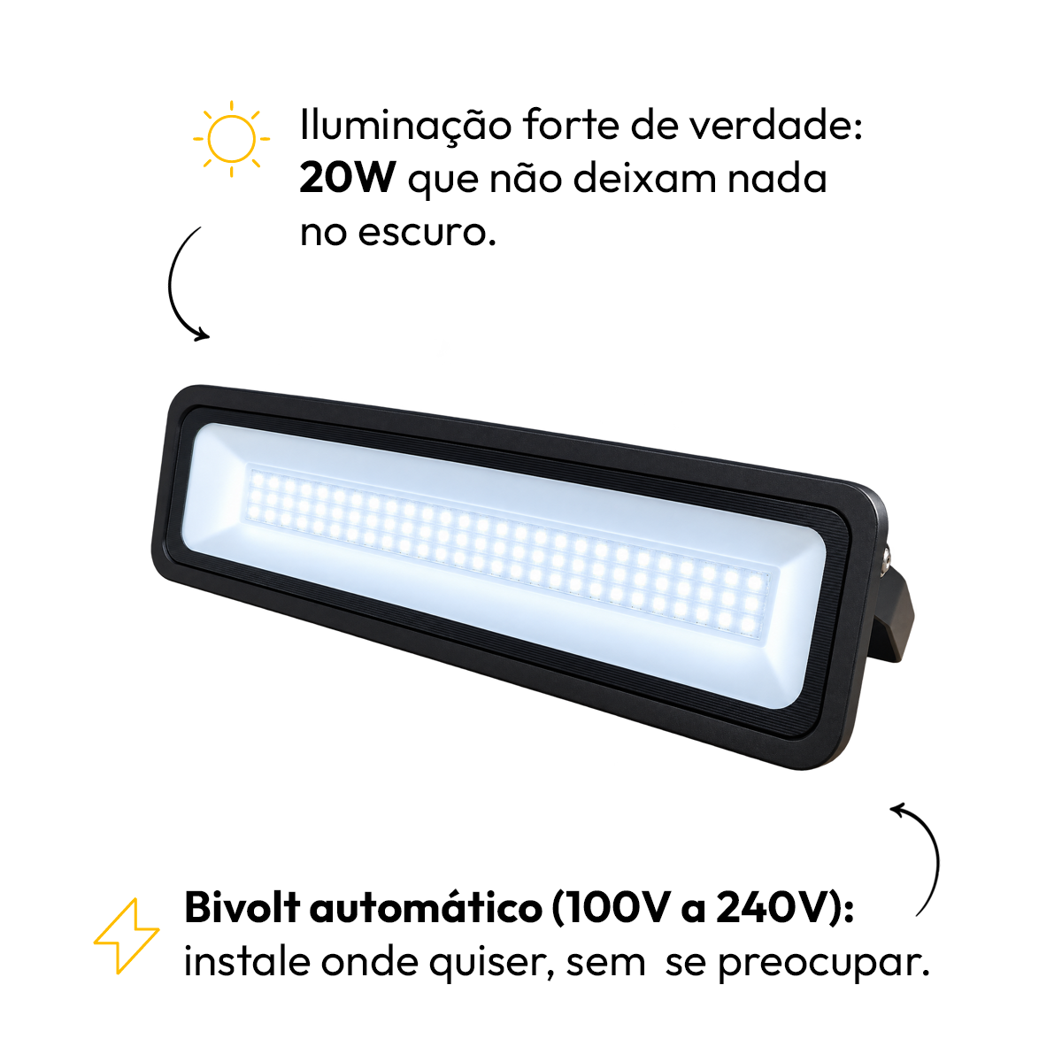 Refletor Led Profissional 20w 6500k Branco Frio Bivolt Ip66 a prova d'água Preto Alut - ALUT