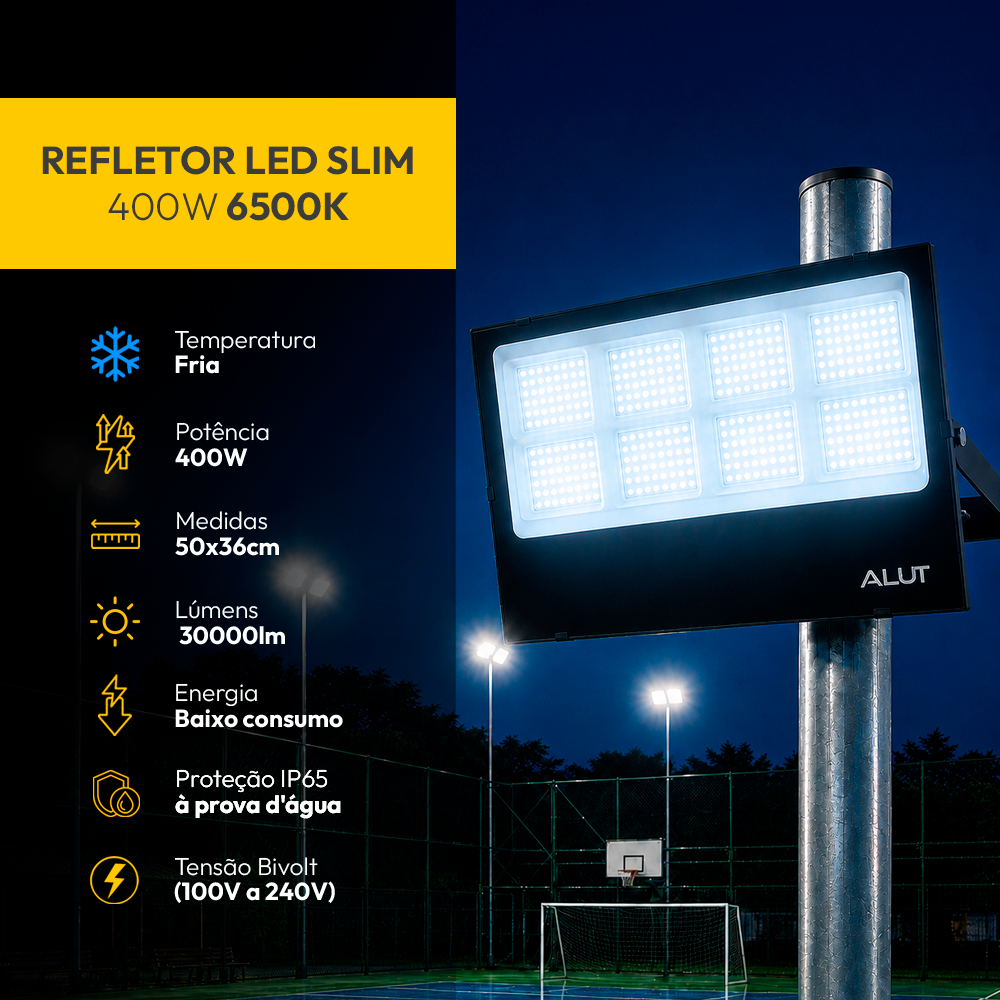 Refletor Led Slim 400w 6500k Branco Frio Bivolt IP65 Alut - ALUT