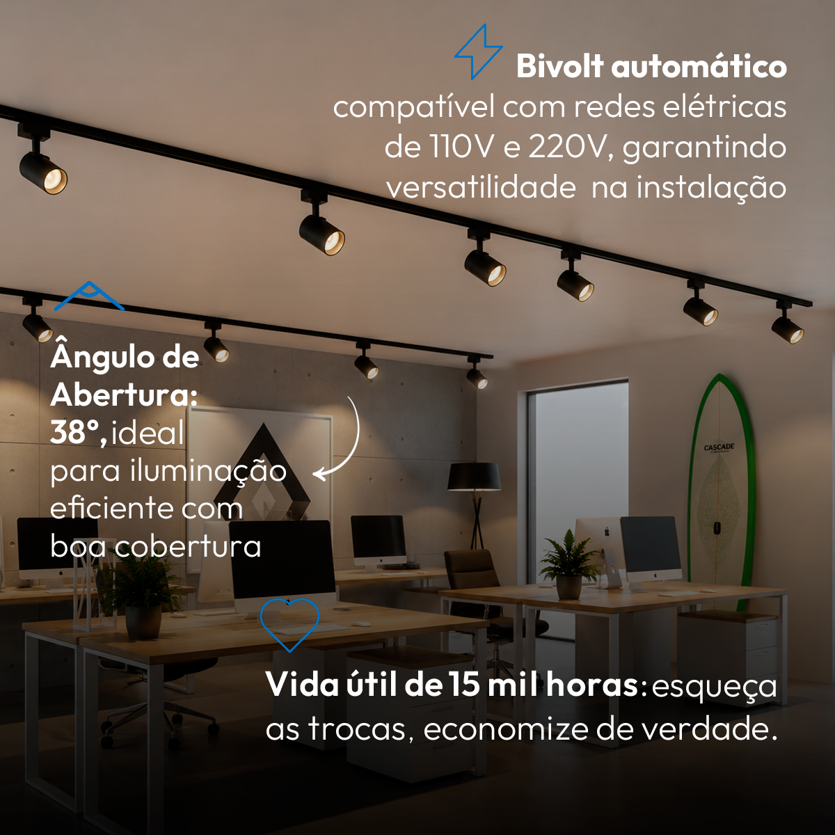 Spot Led Para Trilho Authentic Evo T1 7w 3000k Branco Quente Bivolt Preto Alut - ALUT