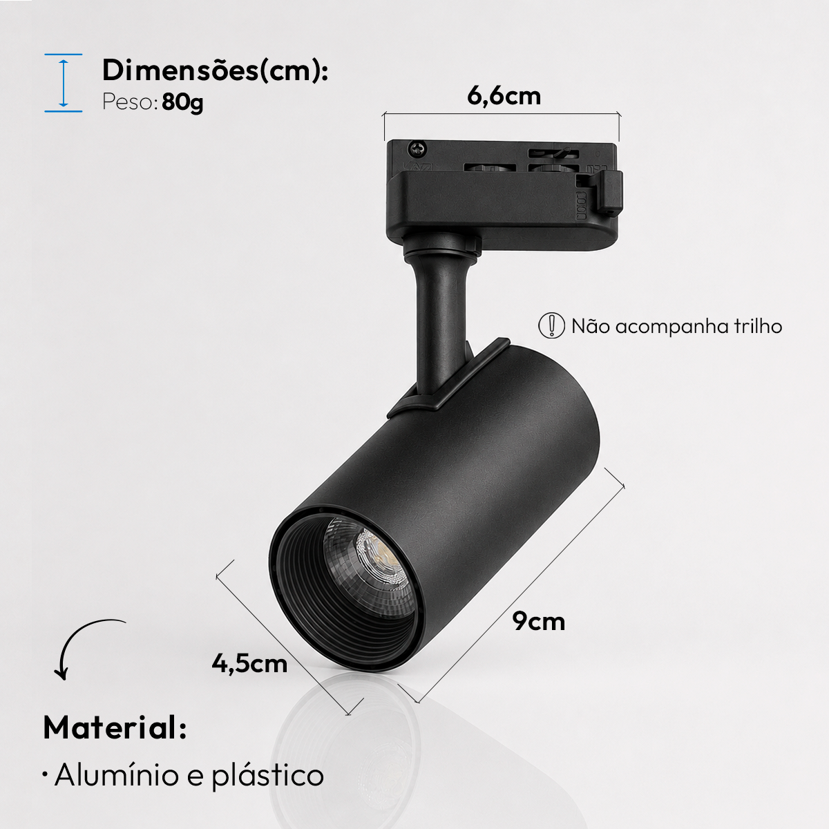 Spot Led Para Trilho Authentic Evo T1 7w 3000k Branco Quente Bivolt Preto Alut - ALUT
