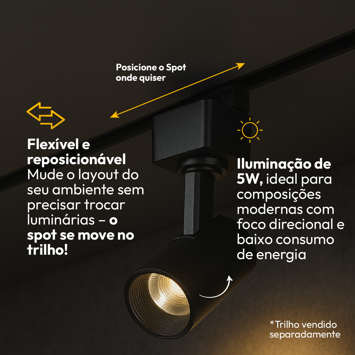 Spot Led Trilho Evo T1 5w 3000k Branco Quente Redondo Preto Fosco Alut - ALUT