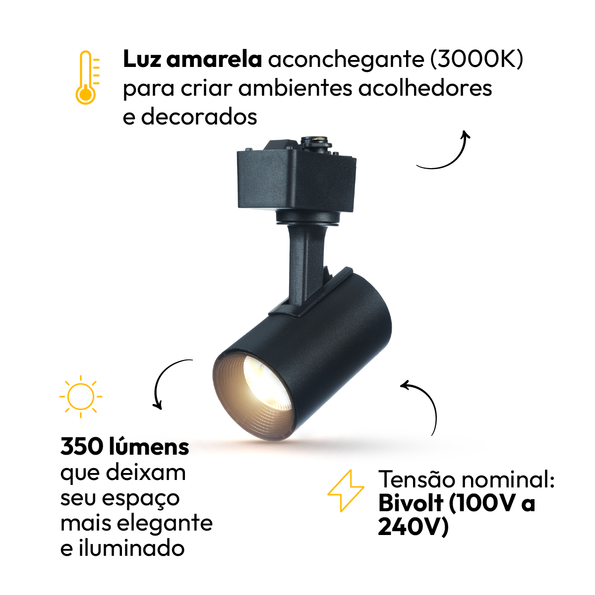 Spot Led Trilho Evo T1 5w 3000k Branco Quente Redondo Preto Fosco Alut - ALUT