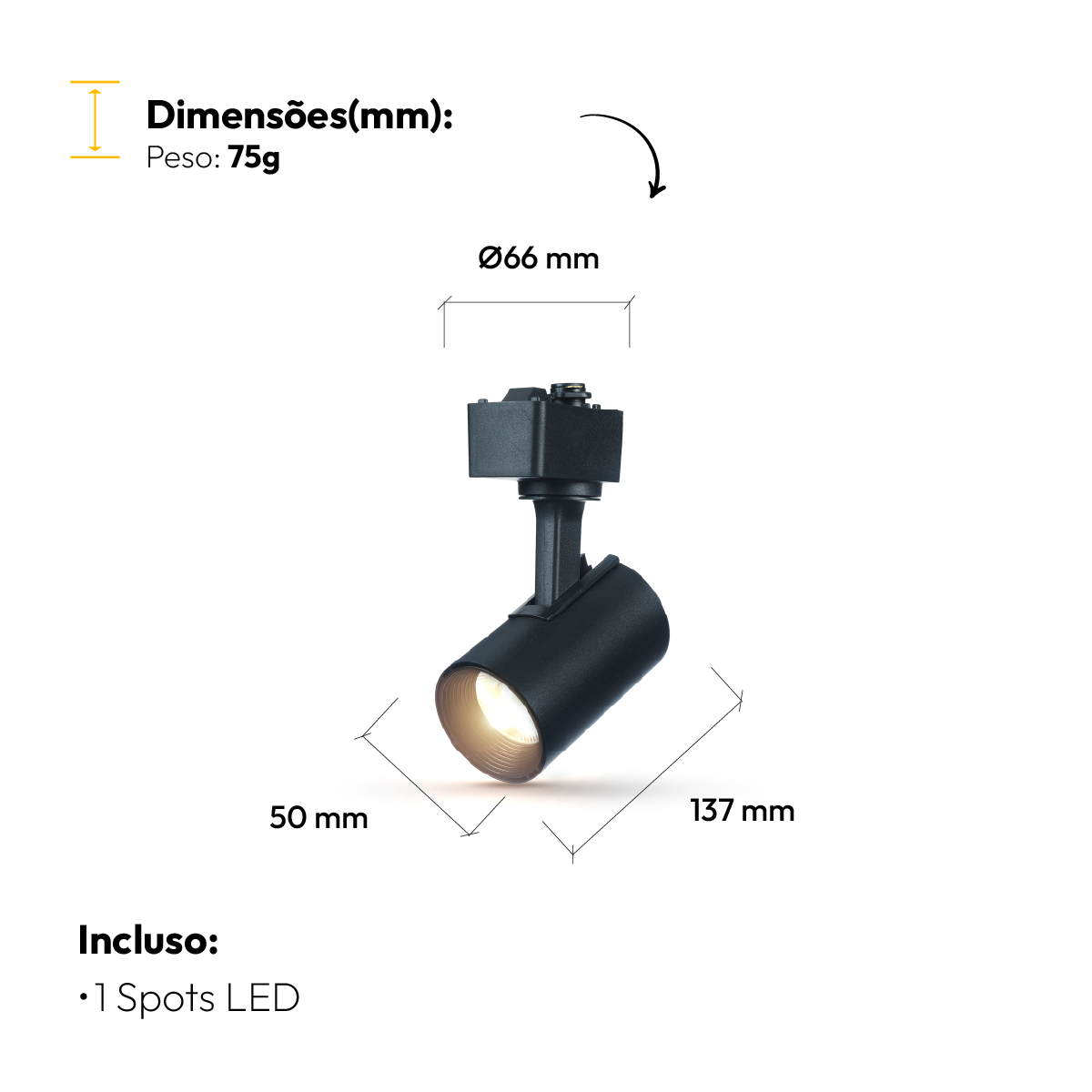 Spot Led Trilho Evo T1 5w 3000k Branco Quente Redondo Preto Fosco Alut - ALUT