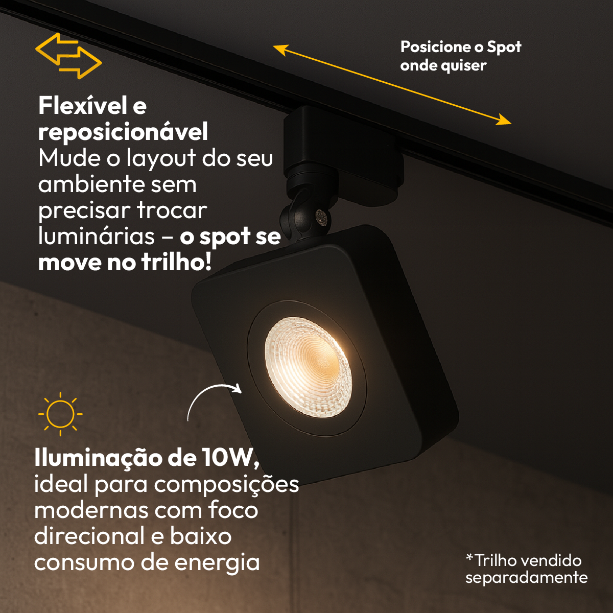 Spot Led Trilho Nobby 10w 2700k Branco Quente Quadrado Preto Fosco Alut - ALUT