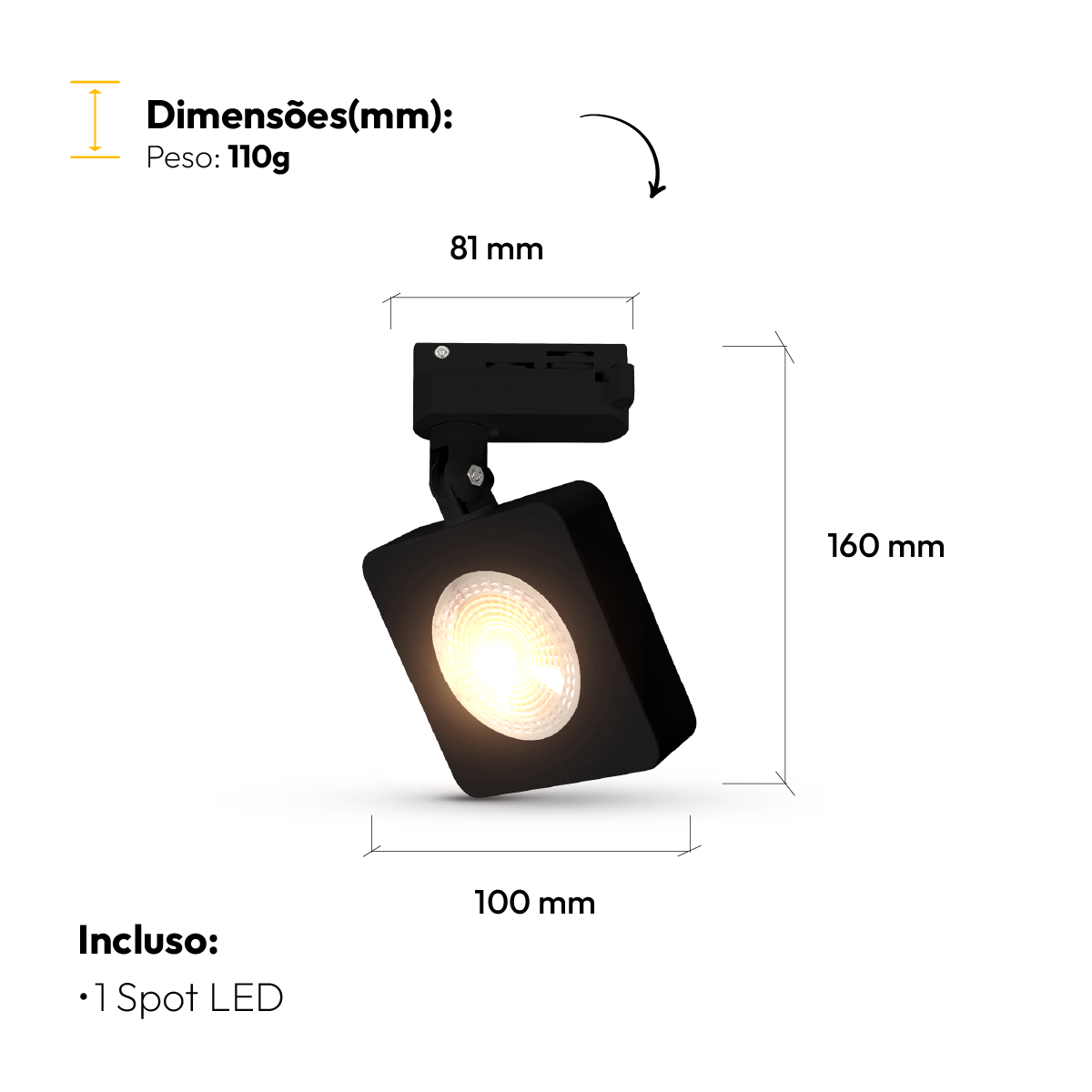 Spot Led Trilho Nobby 10w 2700k Branco Quente Quadrado Preto Fosco Alut - ALUT