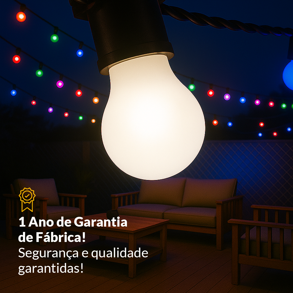 Varal Luz Solar Recarregável 9m 12 Lâmpada 15w RGB Alut - ALUT